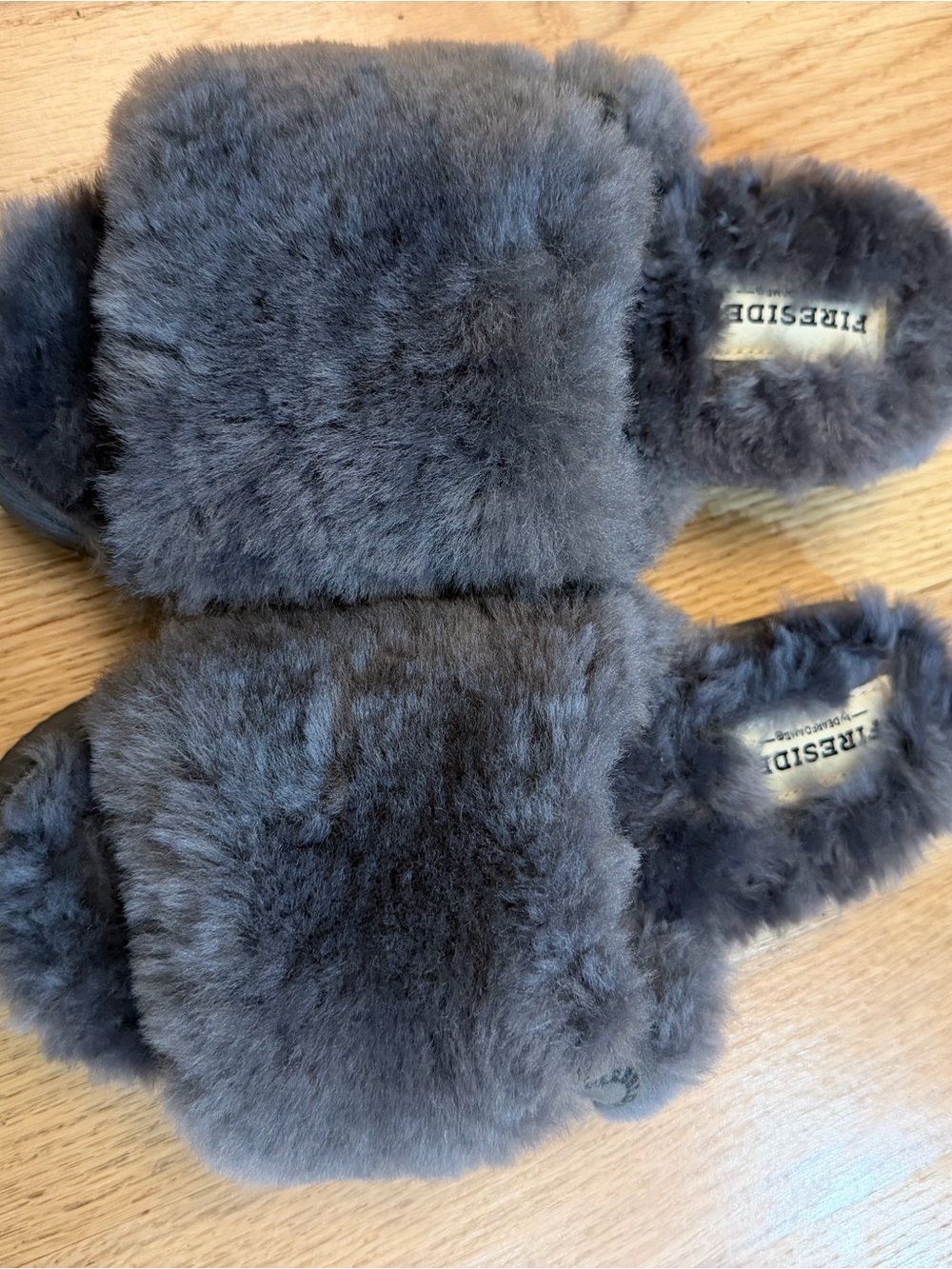 Plush Grey Faux Fur Slide Slippers